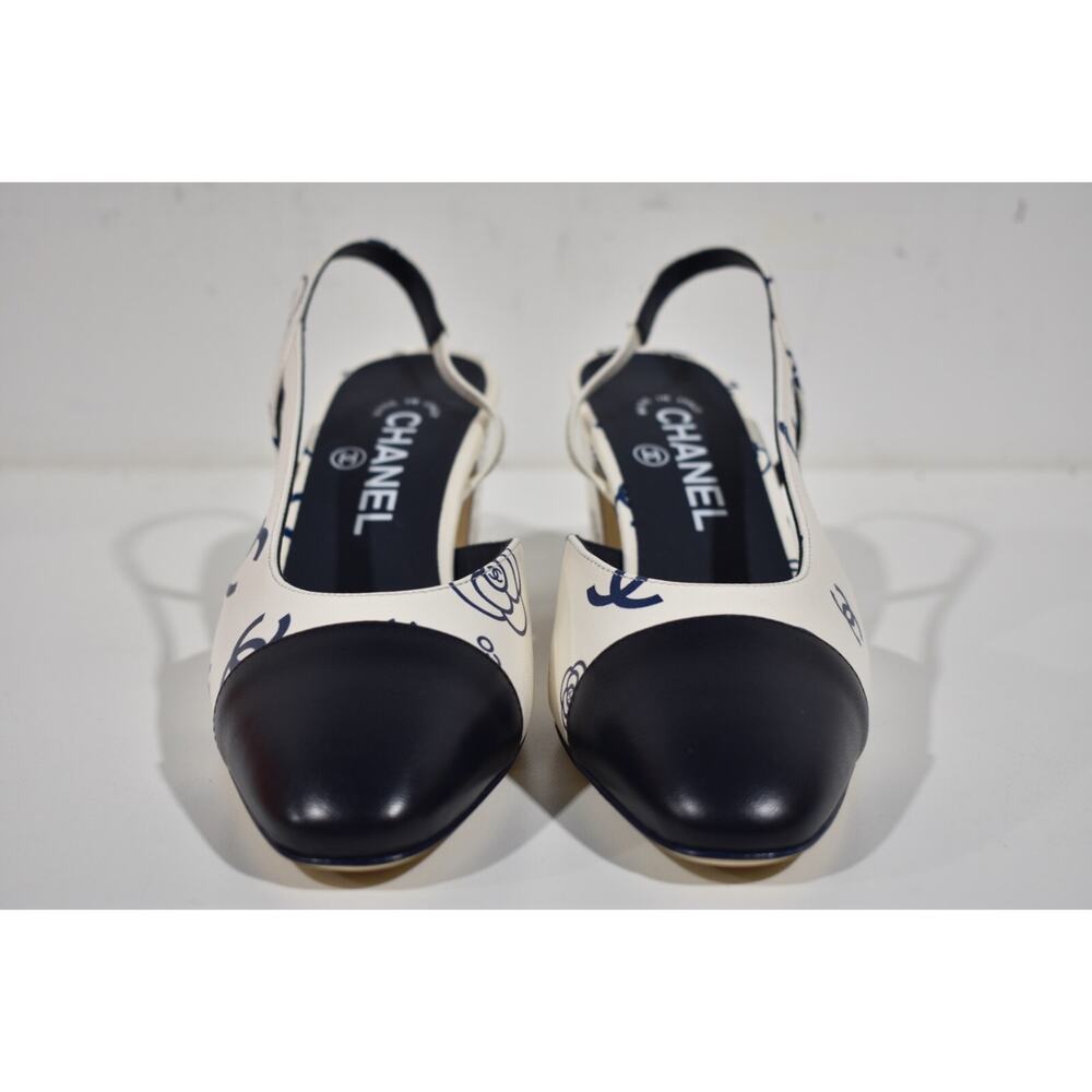 Chanel 23P Mademoiselle Coco Sling White Blue CC Logo Slingback Sandal Heel 40 - Picture 5 of 10